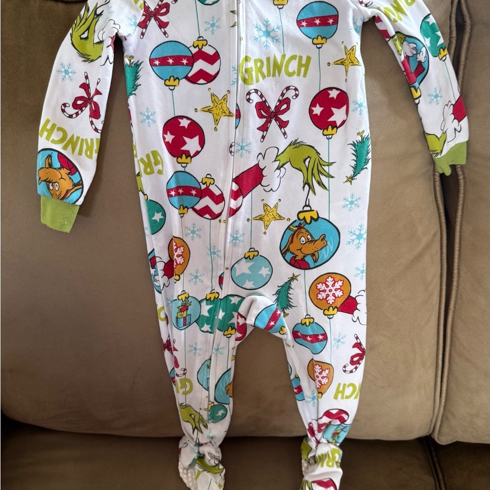 Dr. Seuss Grinch Kids Footie - White, Green, Red